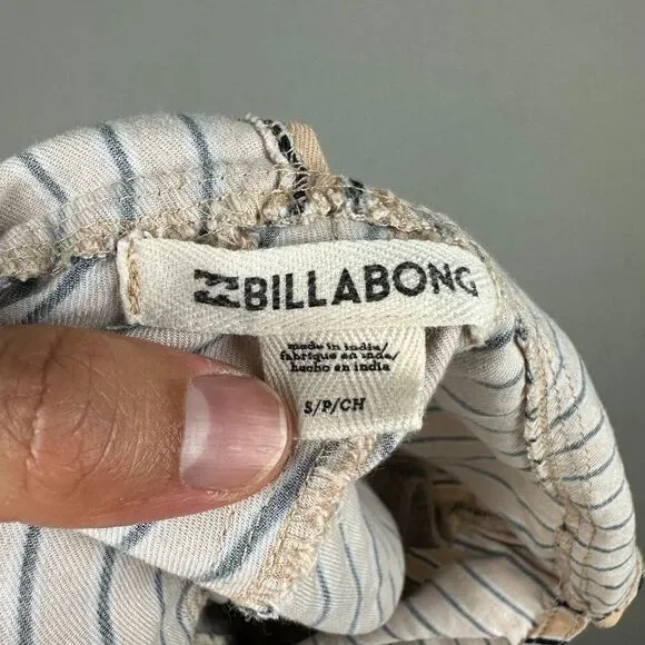 Billabong Womens Small Run Wild Overalls Jumpsuit Striped Tan Adjustable Straps - Picture 6 of 8